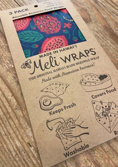 Reusable Beeswax Food Wrap - Dragonfruit Print - Meli Wraps Small + Medium + Large - 3-Pack